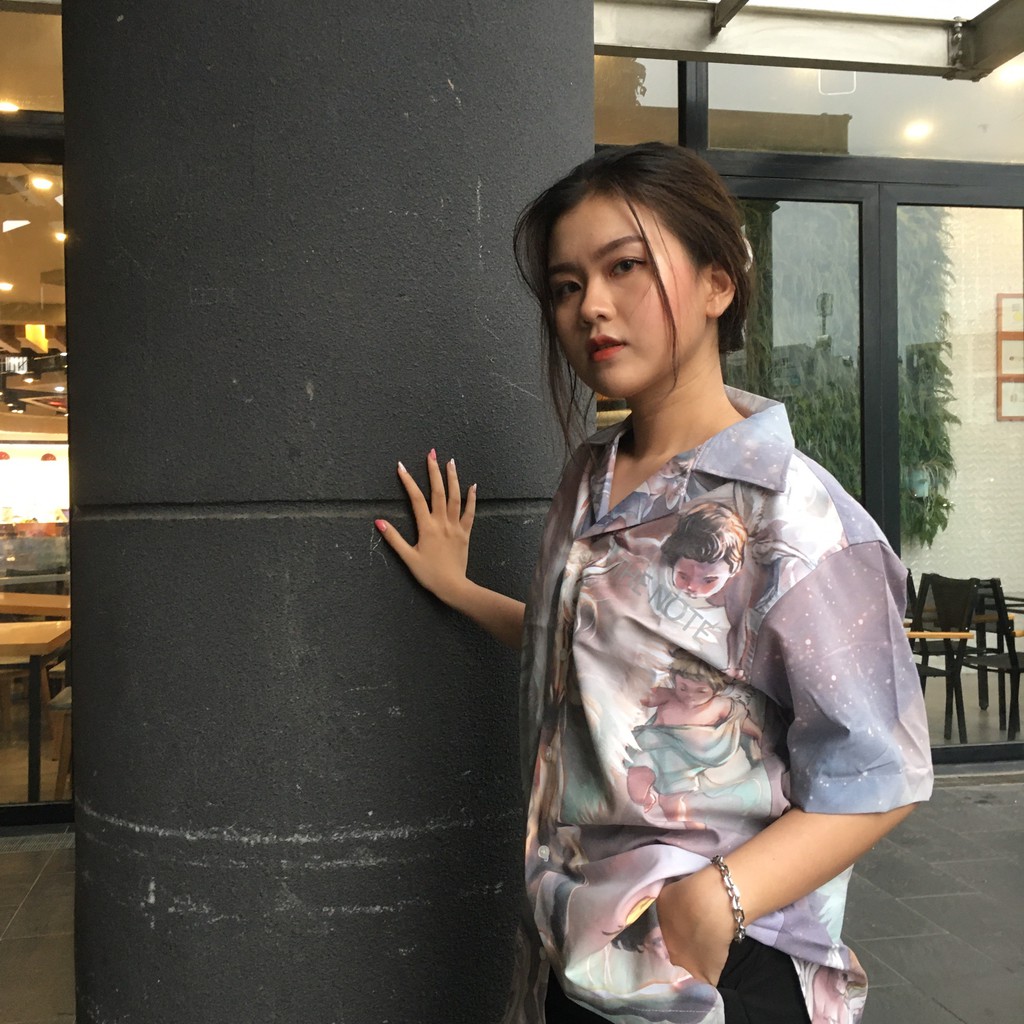 Áo sơ mi unisex họa tiết THE NOTE vải Ford thoáng mát, thấm hút - PINK ANGELS SHIRT | BigBuy360 - bigbuy360.vn