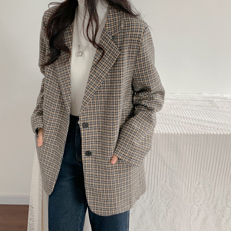Ảnh thật 3 hình cuối-2W189.Áo blazer kẻ houndstooth thu đông sang chảnh