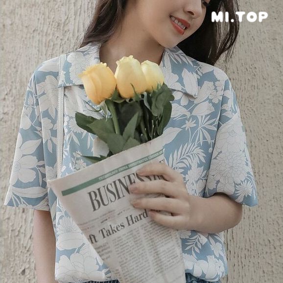 Áo Sơ Mi Tay Ngắn Dáng Rộng In Hoa Kiểu Retro Xinh Xắn Cho Nữ