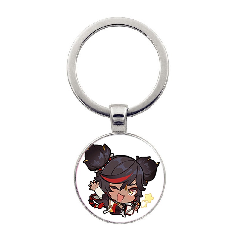 (KL25) Móc khóa tròn kim loại hình NHÂN VẬT GENSHIN IMPACT game chibi anime M5 treo túi treo chìa khóa phong cách
