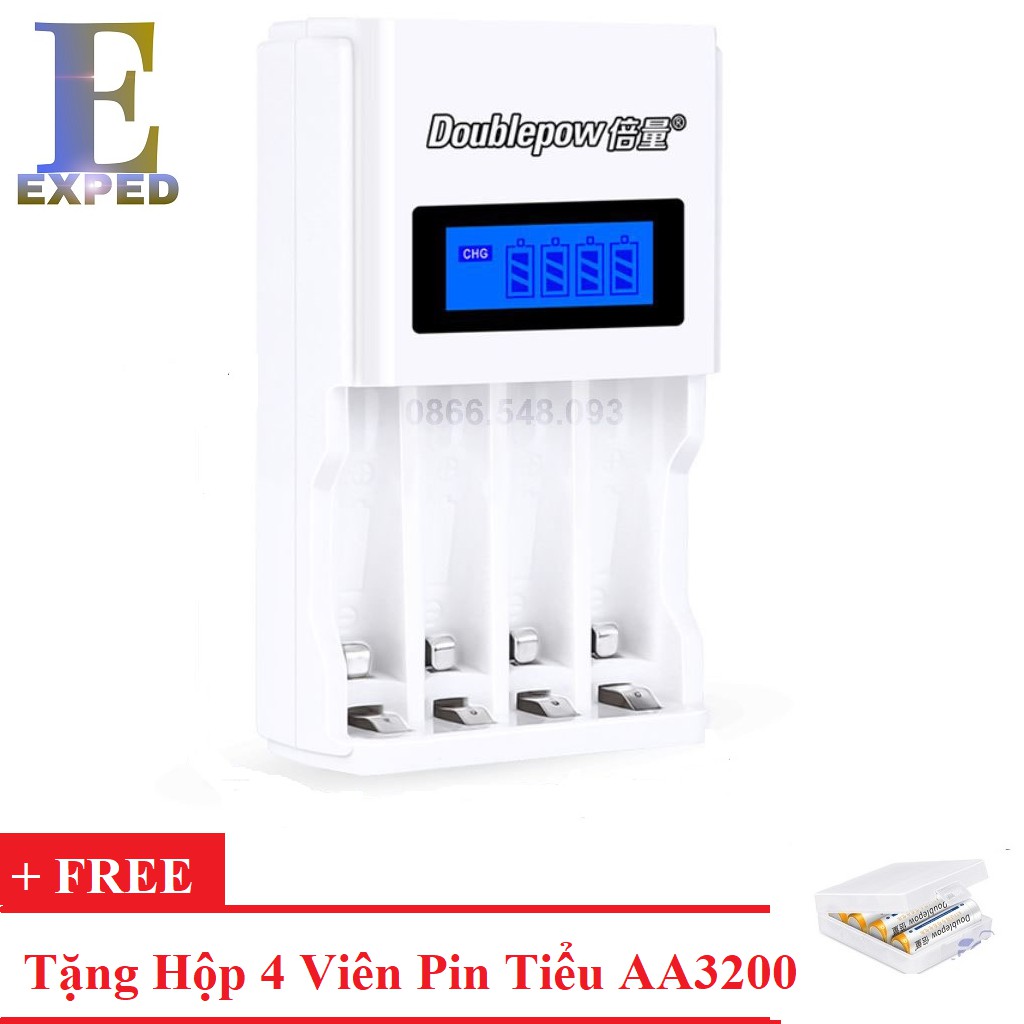 Bộ Sạc Pin tiểu AA, AAA K98 Doublepow tự ngắt khi đầy tốc độ cao màn hình LCD tặng kèm pin sạc AA 3200mAh - Exped