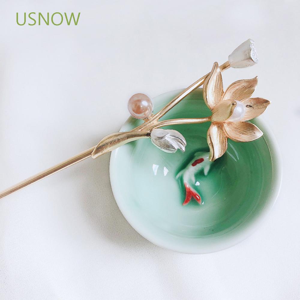 Trâm Cài Tóc Hình Hoa Sen Đính Ngọc Trai Thời Trang