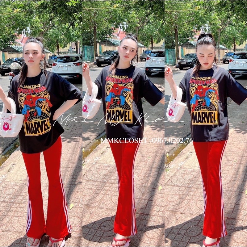 Set quần ống rộng phối viền kèm áo thun cotton spider man
