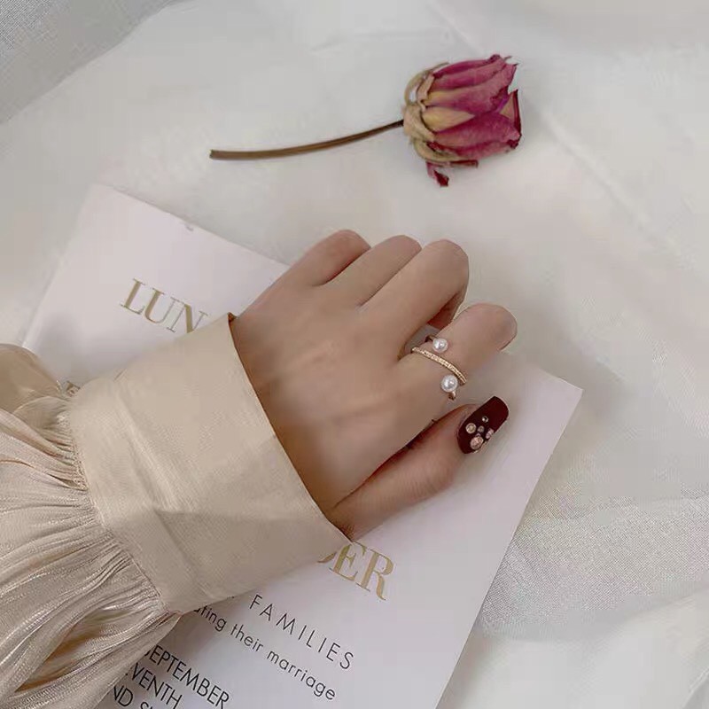 Nhẫn Nữ Loại Đơn Mảnh Hình Bông Hoa Chiếc Lá Đính Đá Đính Ngọc Cực Xinh UMI GJ008-10