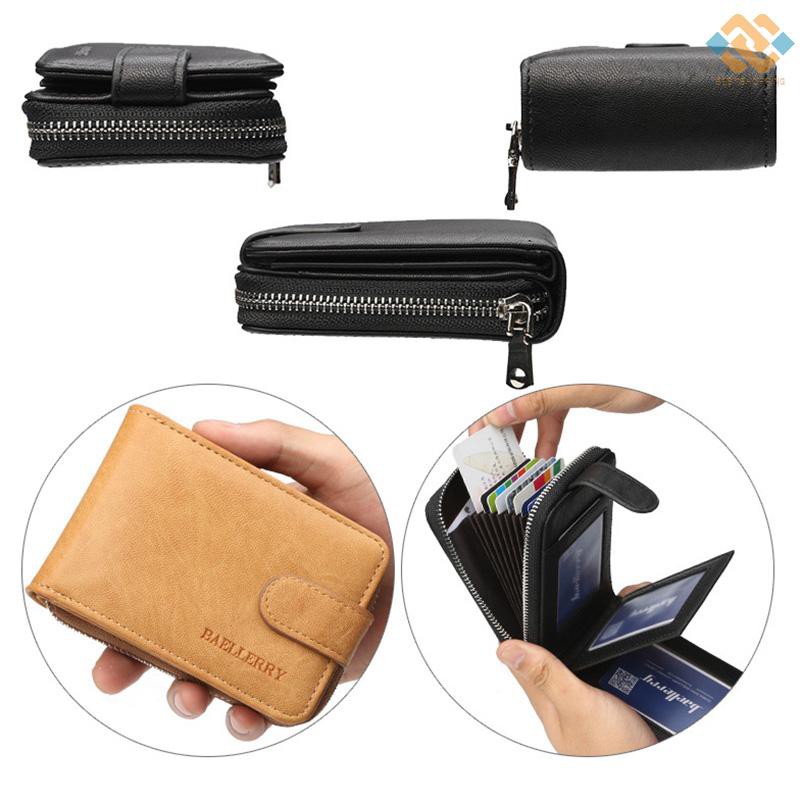 [BEST]Men Wallet Baellerry PU Leather Solid Short Foldable Large Capacity Multifunction Simple Business Money Clip