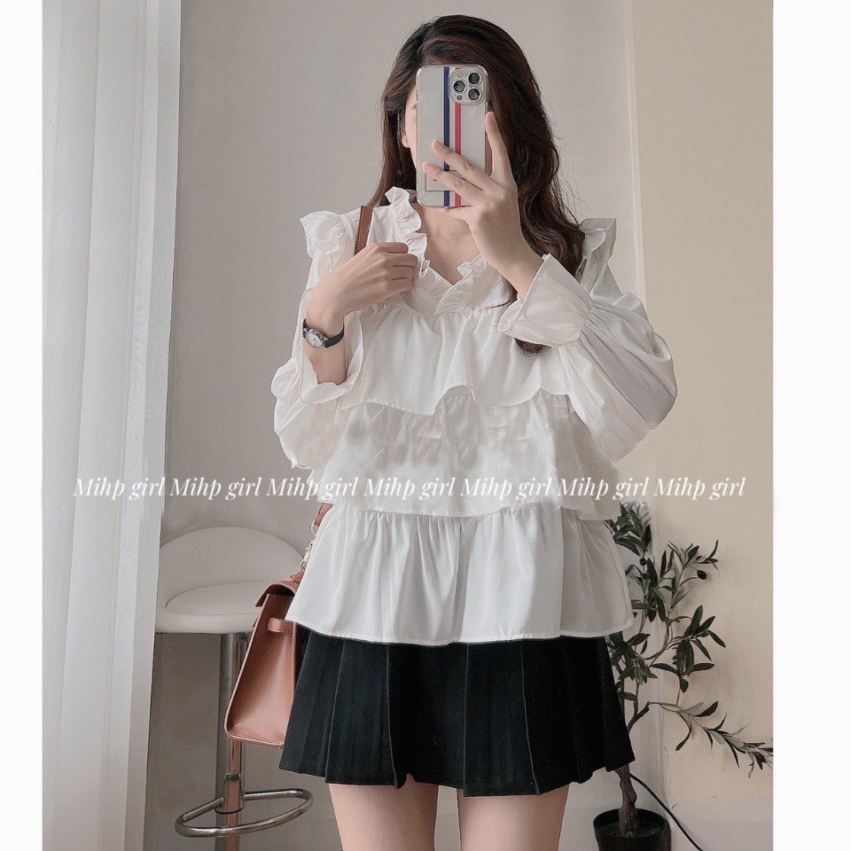 Áo babydoll dài tay 3 tầng xòe tay bo, áo bigsize nữ vải đũi đủ màu.