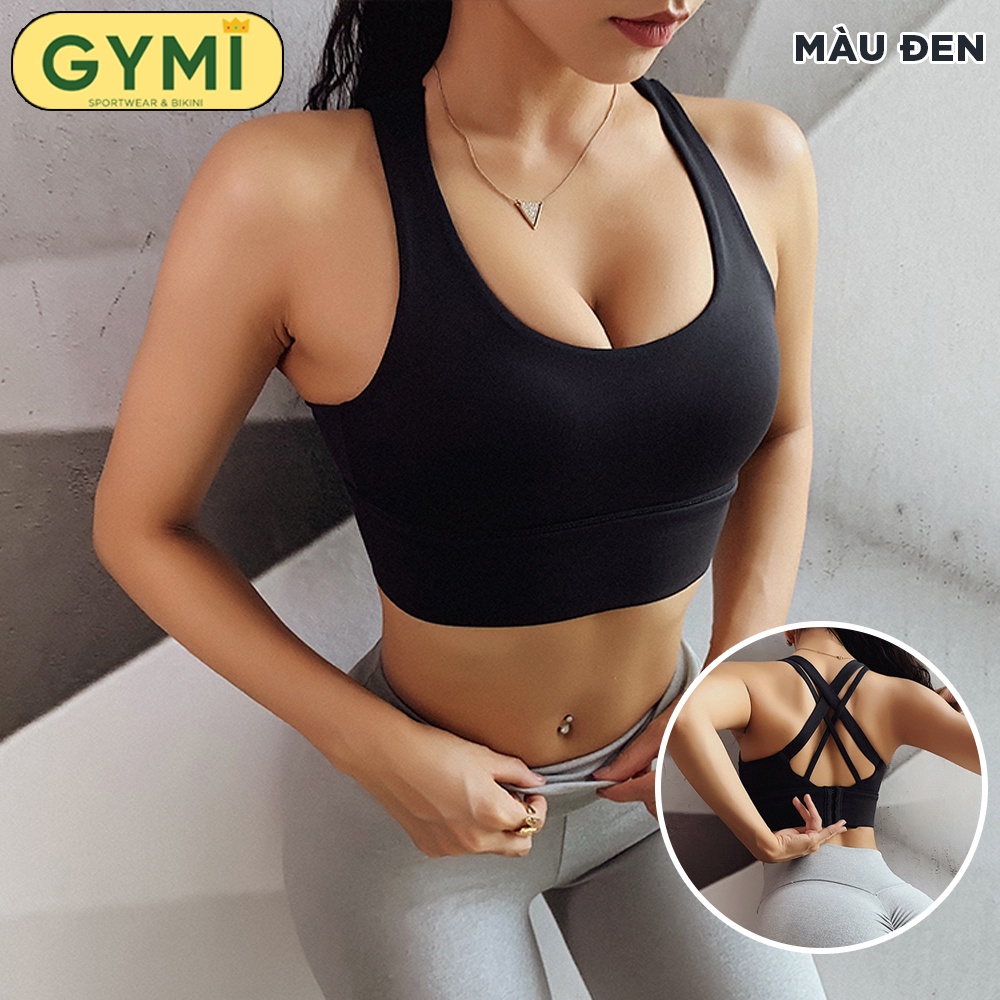 Áo bra tập gym yoga nữ GYMI AL23 khoá cài sau thể thao chất thun poly cao cấp dây đan chéo nâng đỡ ngực