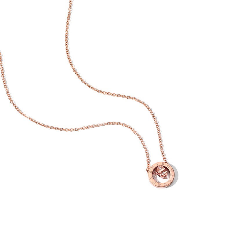 Vòng cổ Đính Đá Zircon Và Số La Mã Cho Nữ | Nhẫn Titan Mạ VàNg HồNg 18K ĐíNh Đá Xinh XắN