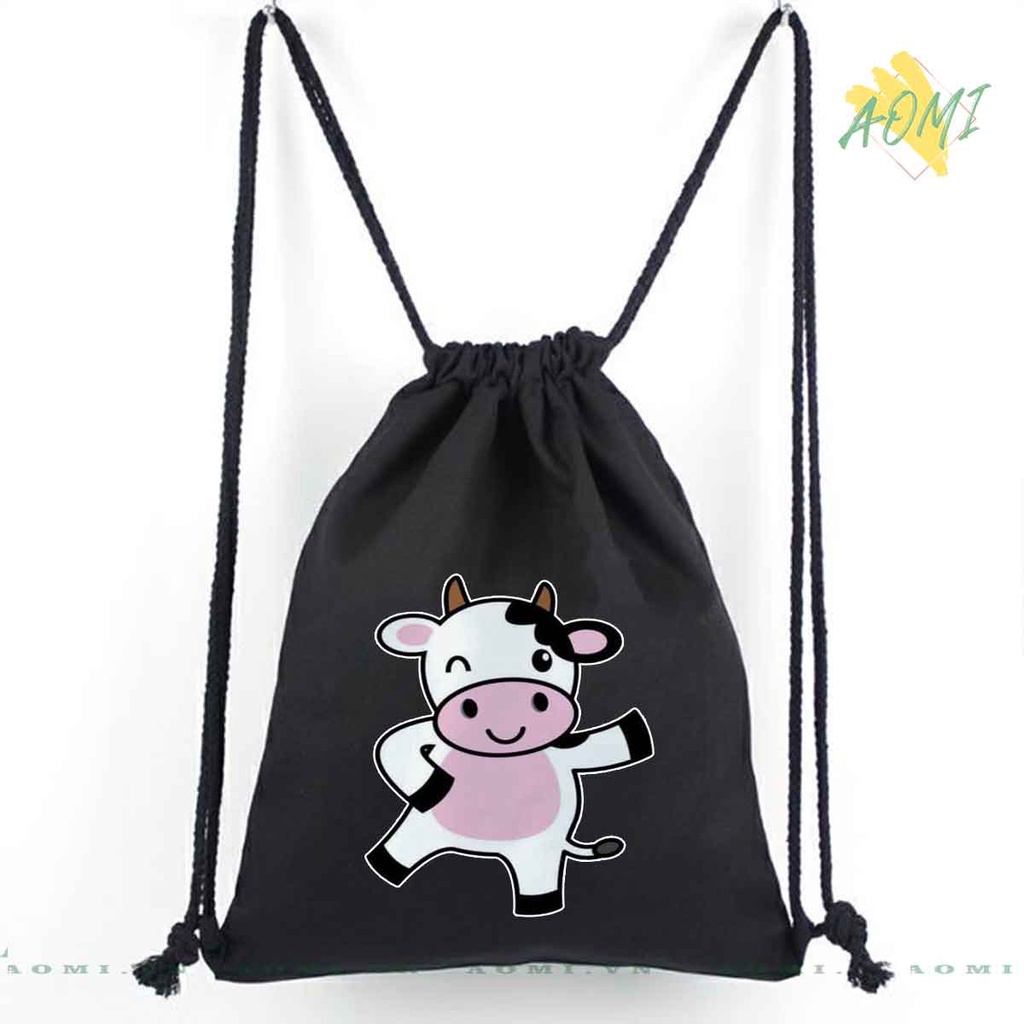 BALO MINI bò sữa milk AOMIVN DÂY RÚT ĐEO VAI 33x38cm NHỎ XINH UNISEX CHẤT CANVAS CUTE TIỆN ÍCH DU LỊCH DẠO PHỐ