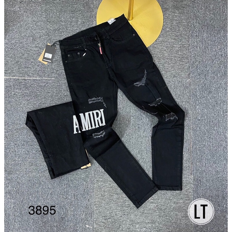 Quần Jean Amiri Nam Play Boy, Quần Bò Amiri Rách Vá Da Nhăn In Thỏ Quần Biker Cao Cấp Vải Bò Không Phai Màu