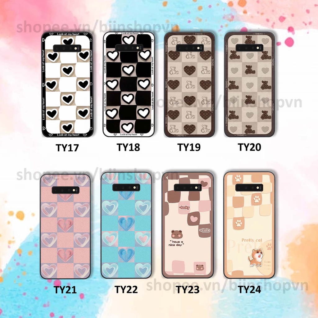 Ốp Samsung S10 / S10 5G / S10 Plus / S10+ caro trái tim nhiều màu sắc, đầy cá tính, khẳng định phong cách