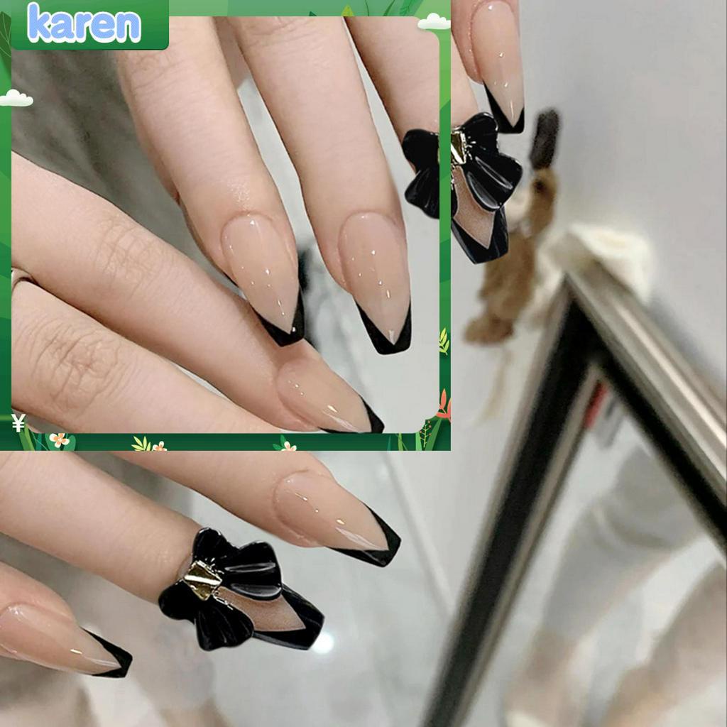 Hộp 24 Móng Tay Giả Màu Đen Có Thể Tháo Rời Thời Trang Cho Nữ