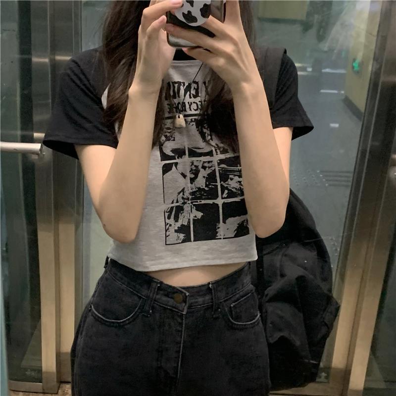 Áo thun tay ngắn dáng rộng màu sắc retro thời trang mùa hè phong cách Hàn Quốc cho nữ 2021