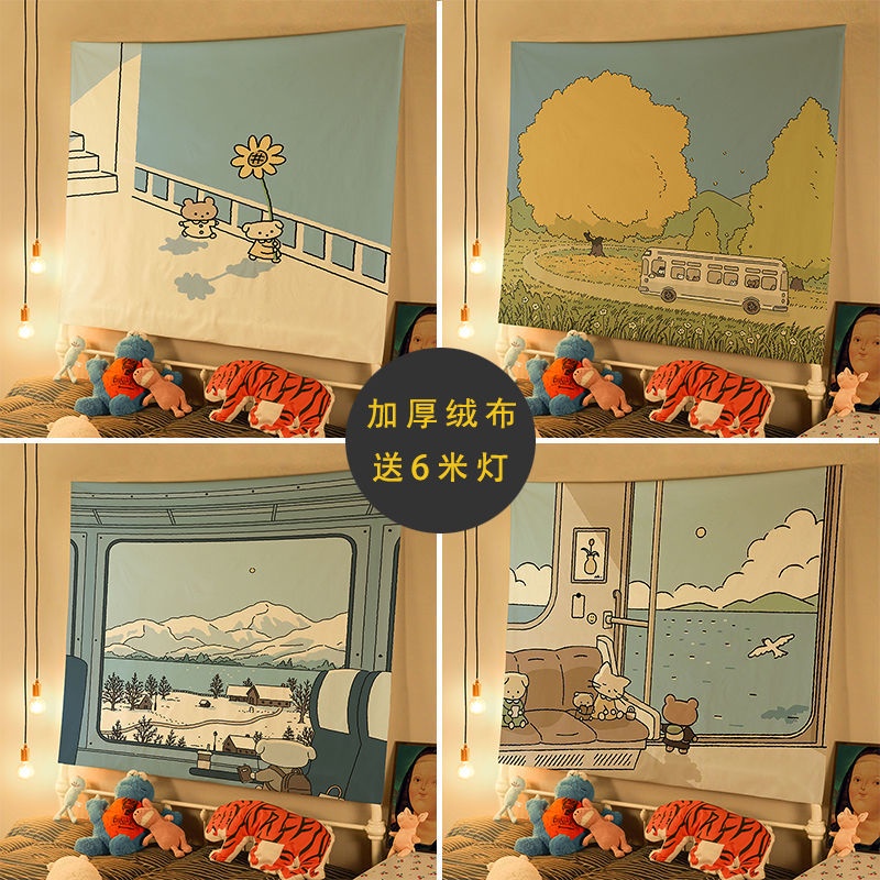 Thảm vải canvas treo tường họa tiết hoạt hình trang trí phòng ngủ