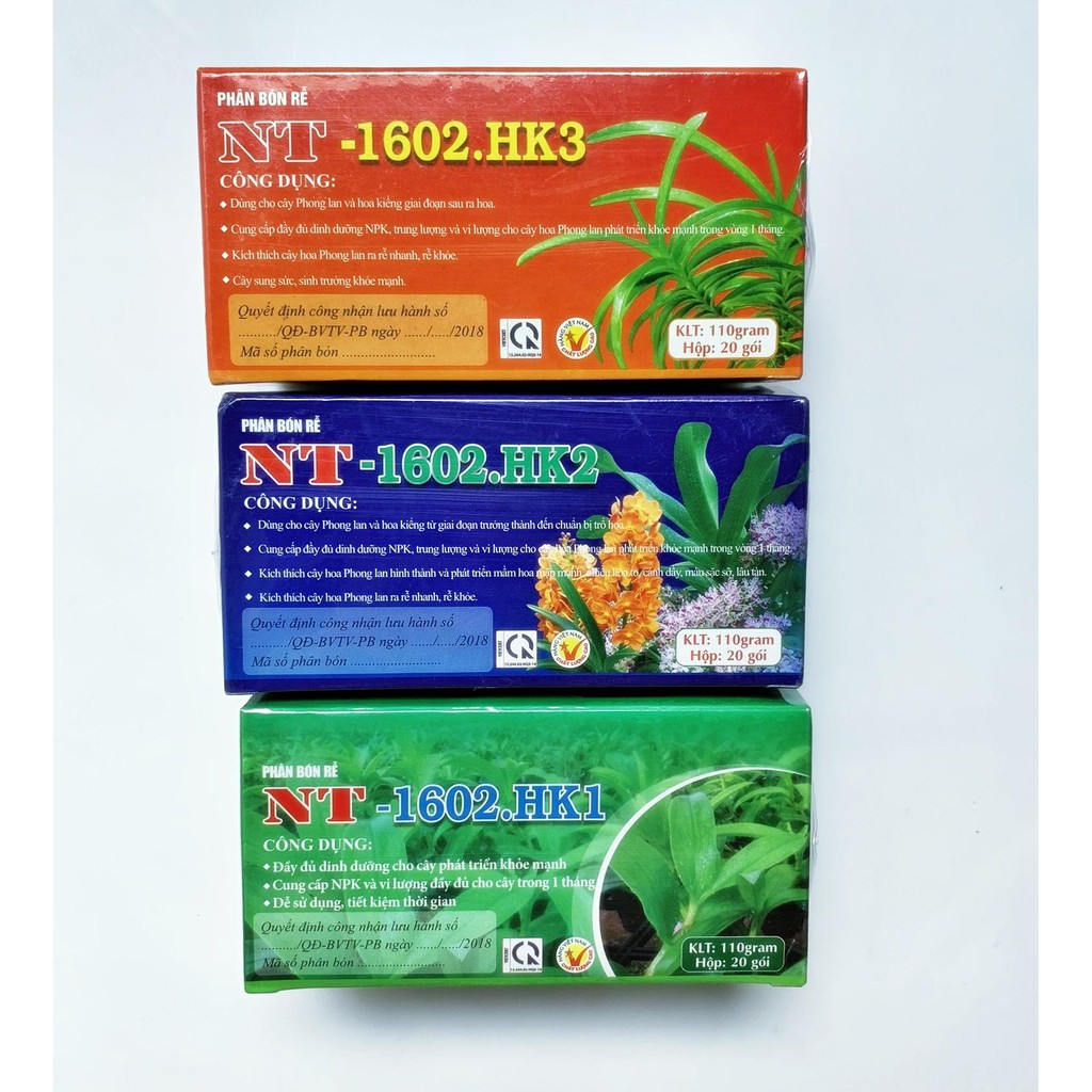 Bộ 3 Hộp Phân Bón Rễ NT - 1602.HK Dạng Túi Lọc Tan Chậm Mọi Giai Đoạn Cho Cây Hoa Lan - Cây Cảnh Bonsai