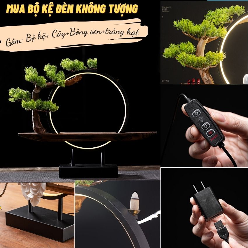 Bộ kệ Quan Âm kết hợp đèn Led , thác khói trầm hương đèn Led~thác khói trầm hương quan âm