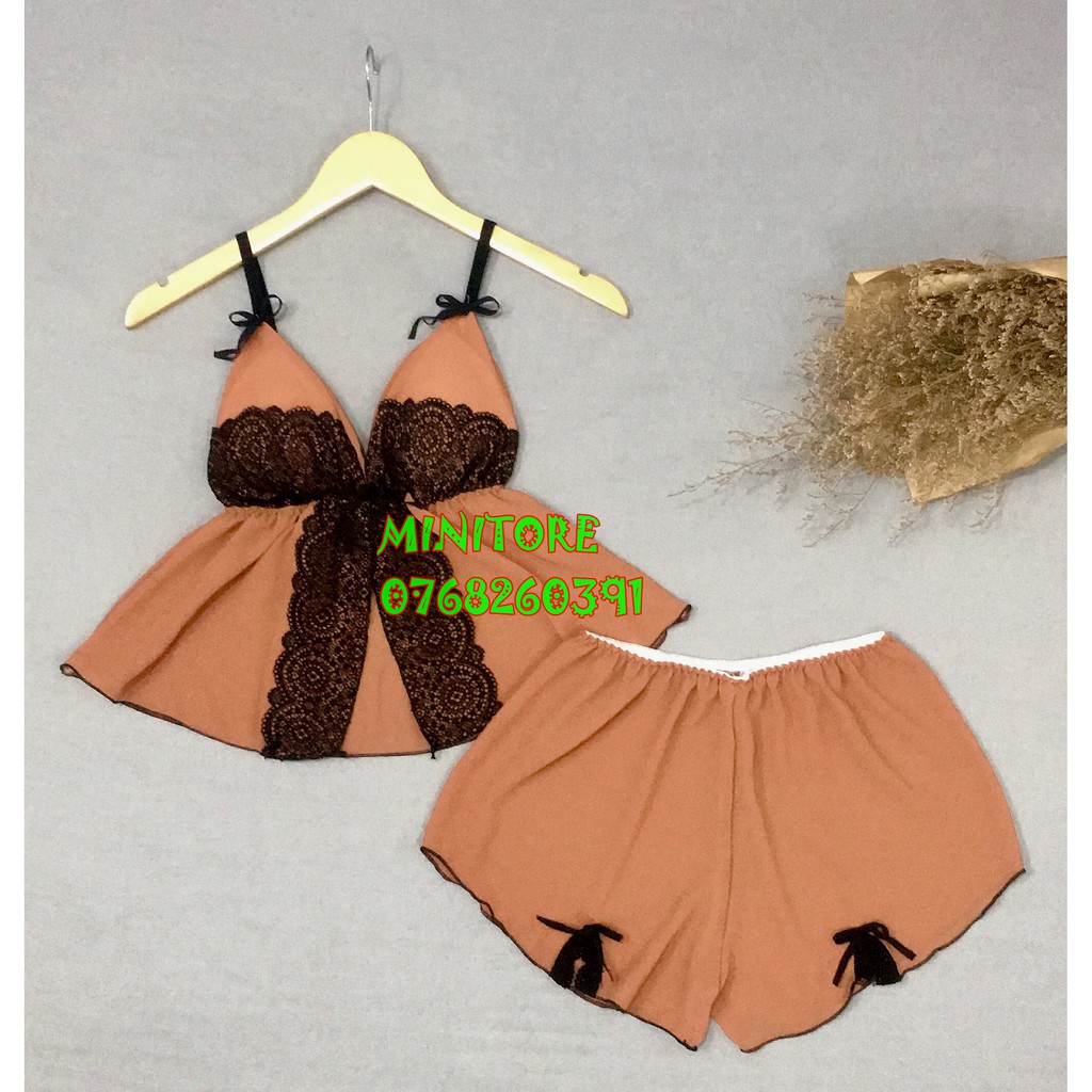 [DƯỚI 55KG] BỘ VOAN CROPTOP CÓ MÚT, PHỐI REN VOAN MỎNG  MÁT MẶC NGỦ SEXY - HÀNG XƯỞNG NHÀ MAY ĐƯỜNG MAY KỸ