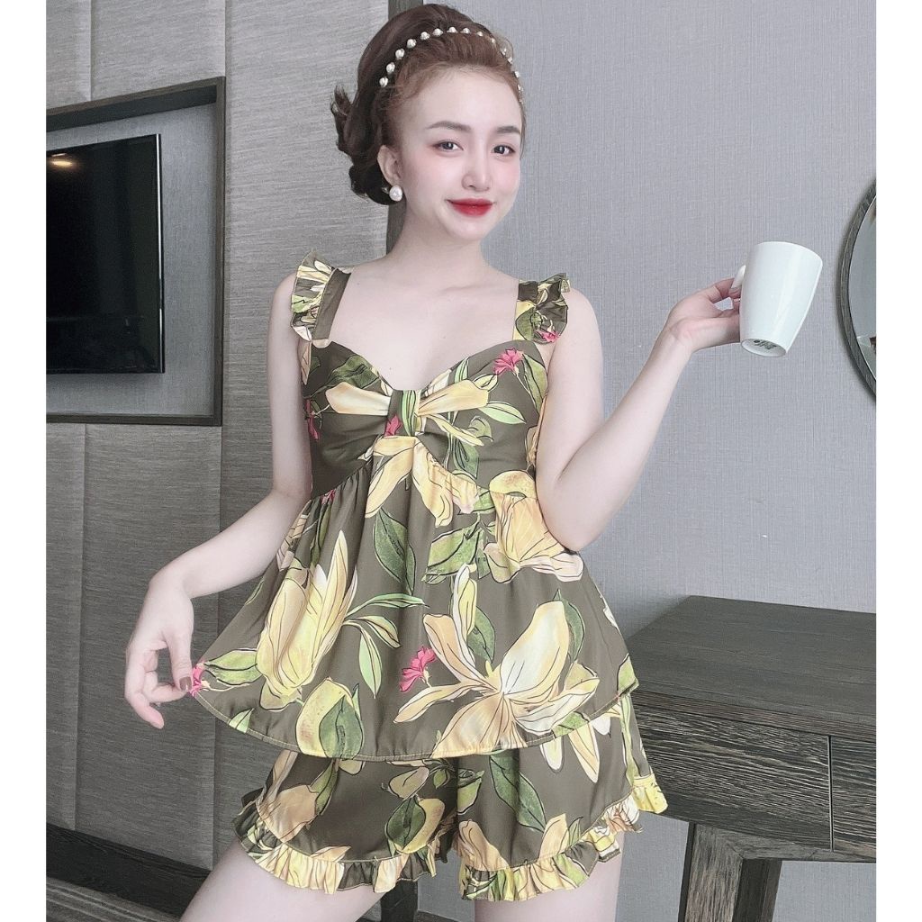 Đồ ngủ nữ❣️FREE SHIP❣️Đồ ngủ sexy lụa Latin cao cấp mềm mại xinh xắn &lt; 63kg