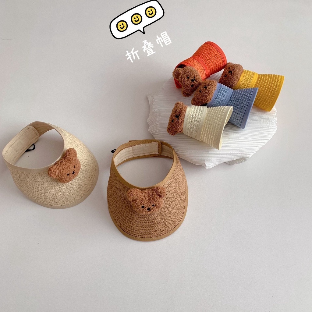 Mũ Cói Che Nắng Mùa Hè In Họa Tiết Gấu Ba Chiều Dễ Thương Có Thể Gấp Gọn Cho Bé