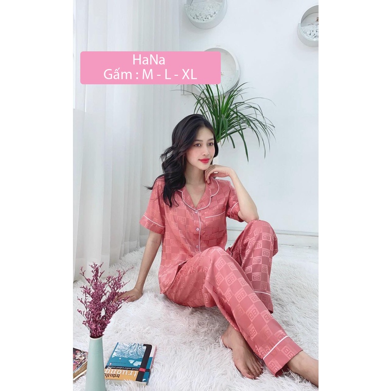 Đồ bộ pijama nữ lụa gấm hoa văn cao cấp quần dài tay ngắn bigsize 45kg - 80kg