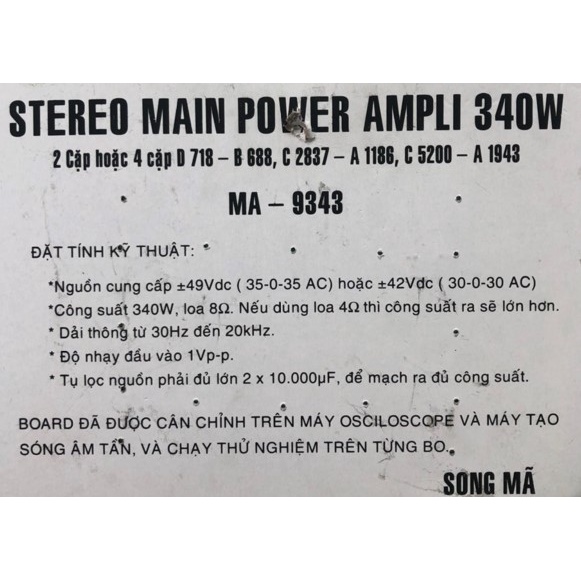 BO MẠCH AMPLY CÔNG SUẤT 8 SÒ 340W - SONG MÃ