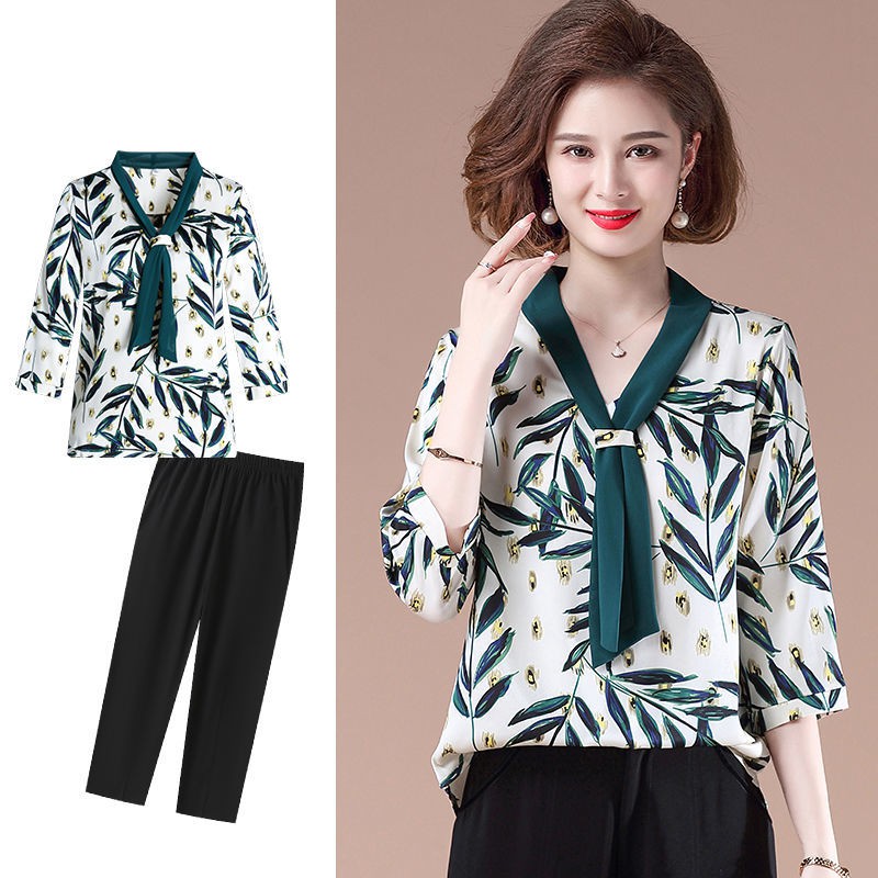 Mom s áo khoác dạ thời trang hè 2021 phông cách tân xuân voan tây phong trung niên 40 tuổi 50 hai dây