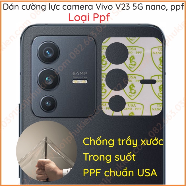 Dán cường lực camera Vivo V23 5G loại nano, ppf trong suốt, siêu bền