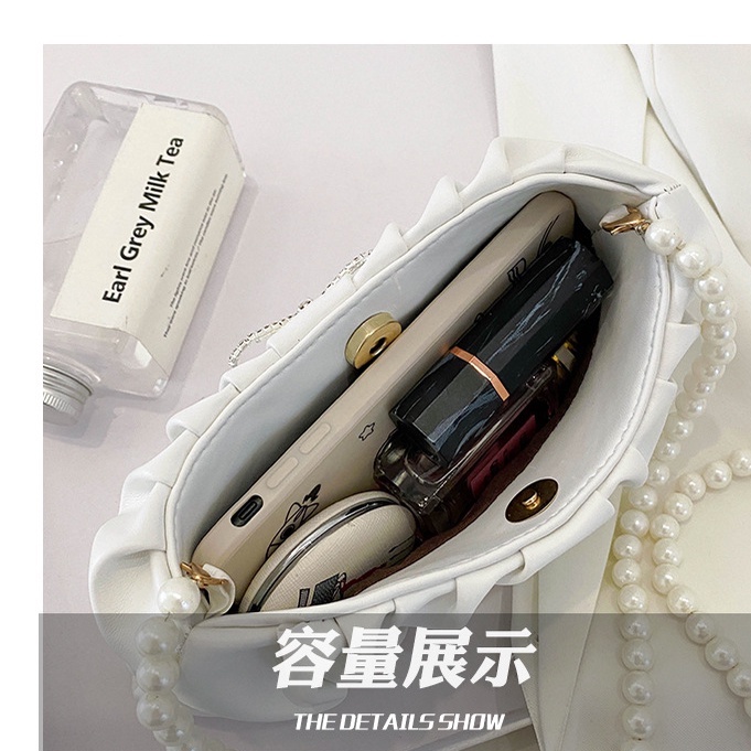 Túi xách xếp ly phối chuối dây ngọc trai giả thời trang mùa hè cho nữ