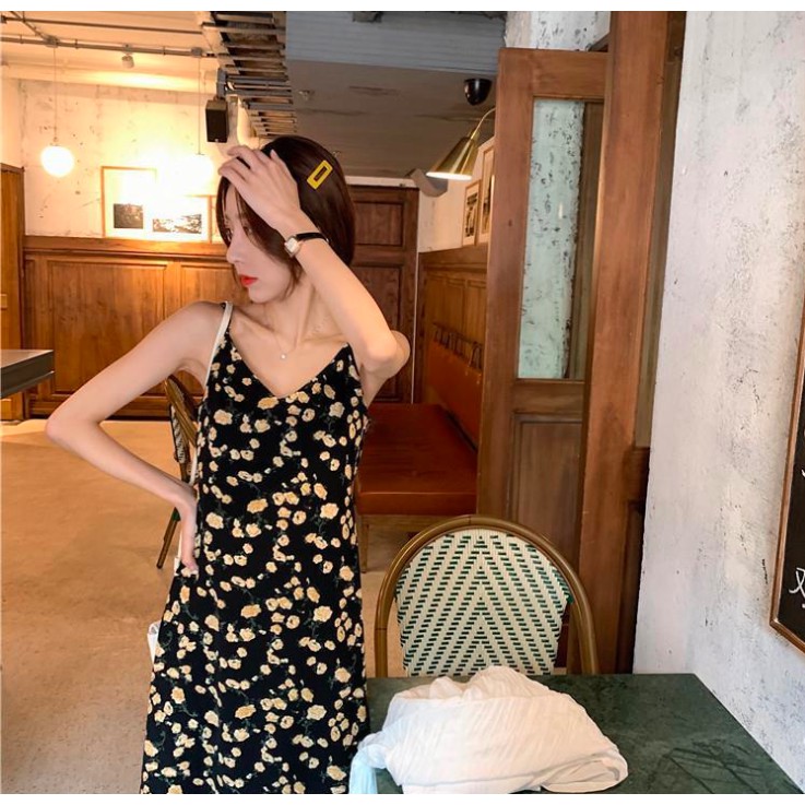 Váy hoa nhí mindi cổ tim dáng xuông 2 dây nhỏ đầm hoa nữ dáng dài đi biển, du lịch mẫu siêu hot M06 | BigBuy360 - bigbuy360.vn