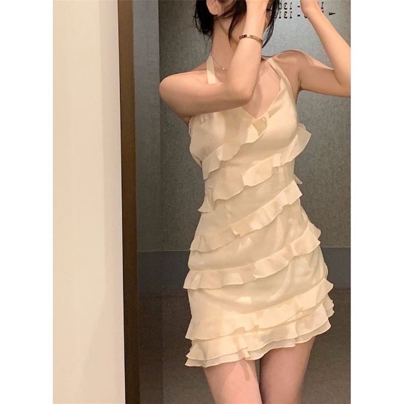 Đầm Voan Xếp Tầng Cổ Chữ V Thời Trang Xinh Xắn Dành Cho Nữ