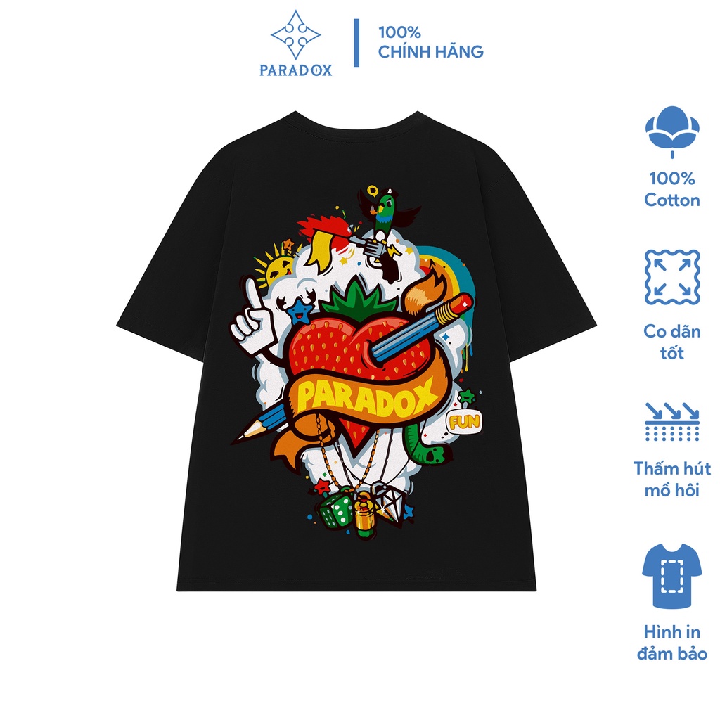 Áo thun form rộng Paradox tay lỡ - Unisex - In hình - FRAISE - Màu đen