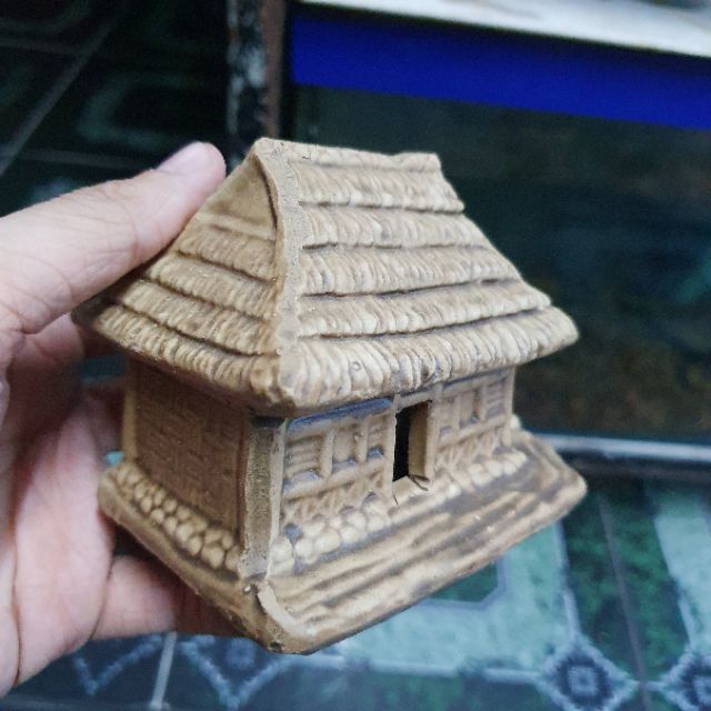 NHÀ LÁ TRANG TRÍ HỒ CÁ NON BỘ 11x6x7cm