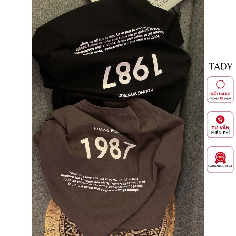 Áo Phông 3158 Cotton Khô In Chữ Sense & 1987 Nữ Nam Cotton, Áo Thun 3158 Oversize Unisex