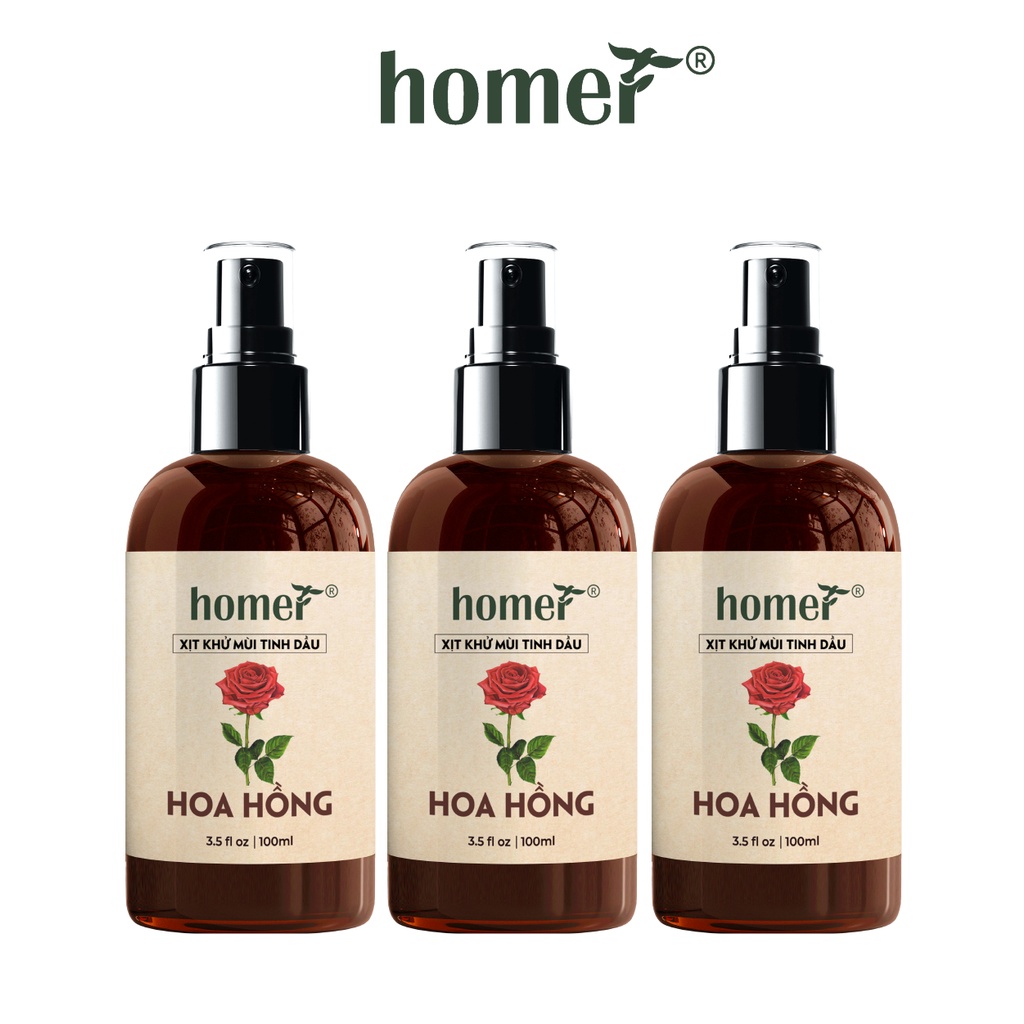 Combo 3 xịt khử mùi thơm phòng Hoa Hồng Homer 100ml/ chai