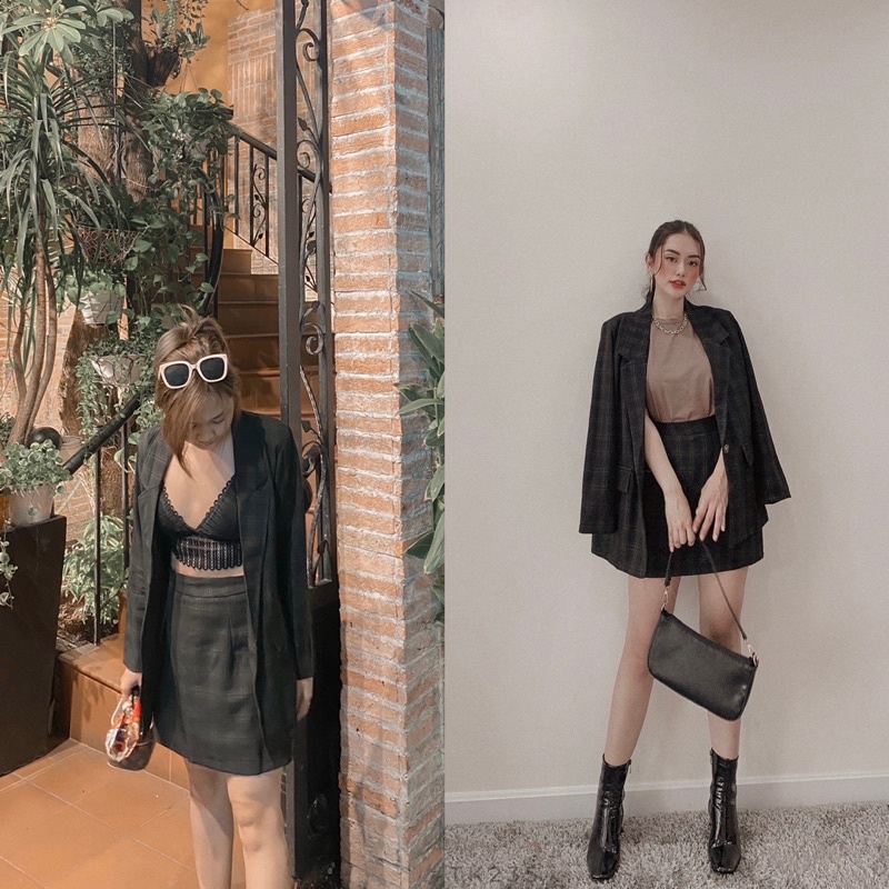 set vest thanh lịch caro