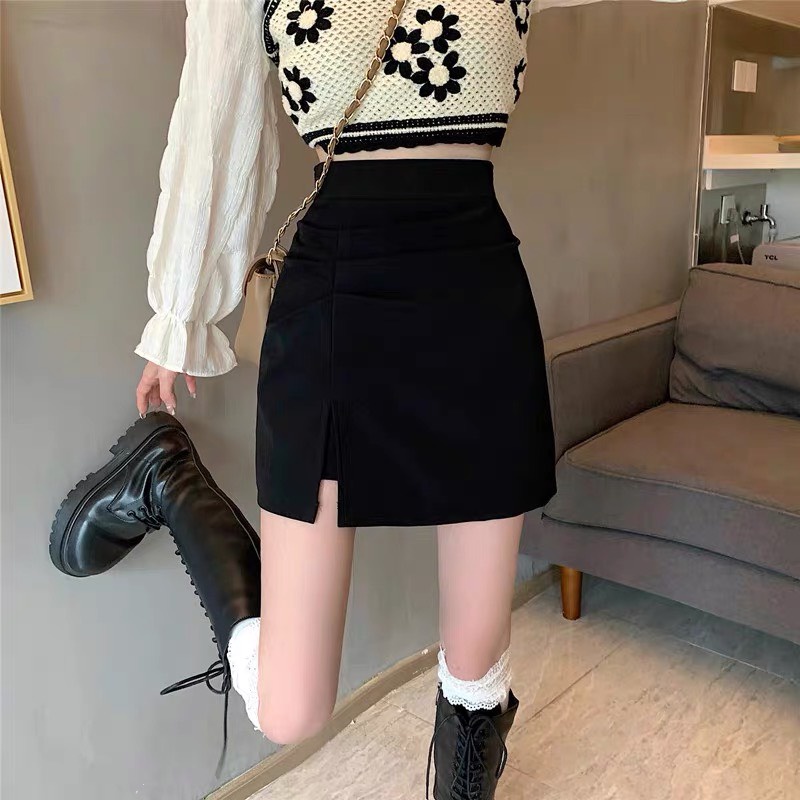 Chân váy chữ A xẻ 1 bên nhún dáng ngắn thanh lịch phong cách công sở cao cấp
