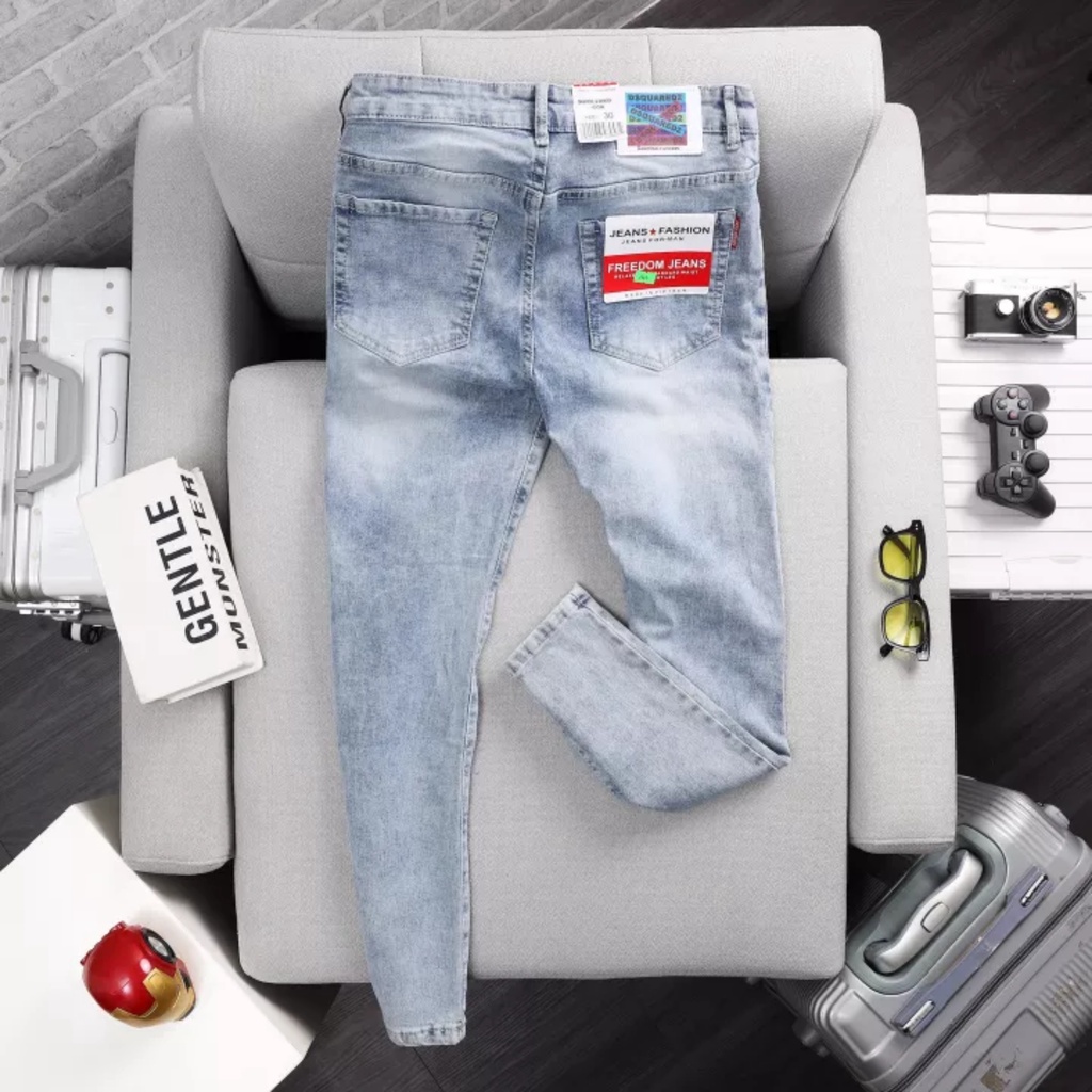 Quần jean rách gối nam co giãn tốt màu xanh ghi bạc xước mài Pon.mens hà nội hcm