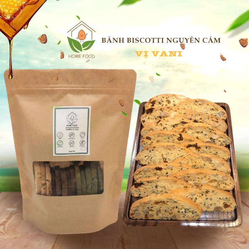 Bánh biscotti nguyên cám không đường vị vanilla 500g- ăn kiêng, giảm cân, cho người tiểu đường - Home Food