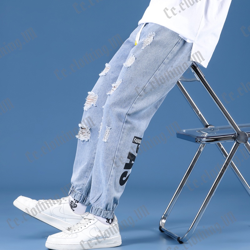 Quần Jeans Nam Jeans Unisex Rách Gối Chất Jean Cotton Co Giãn Dáng Ôm Thời Trang | BigBuy360 - bigbuy360.vn