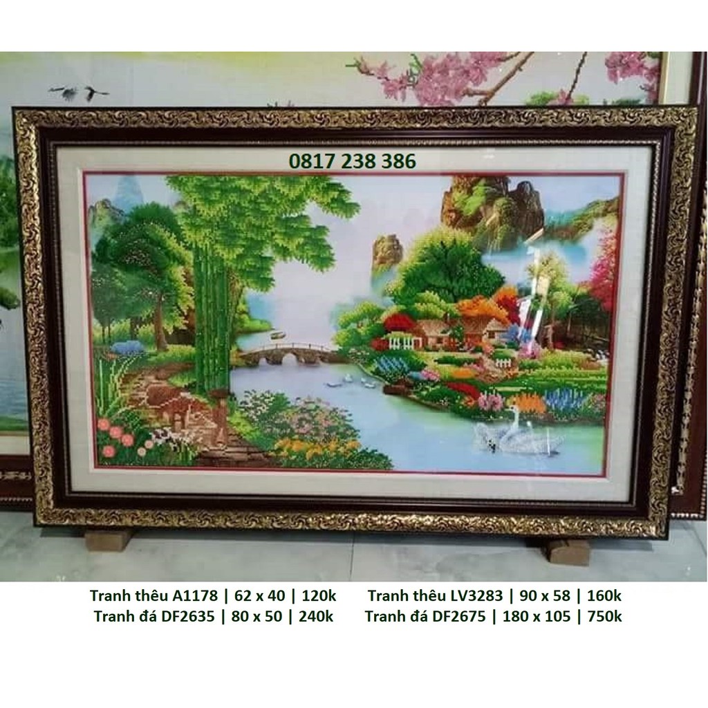 Tranh đính đá phong cảnh đồng quê Y8274(130 x 65 cm). Y8275 (160 x 75 cm), Y8276 (2 m x 95 cm)