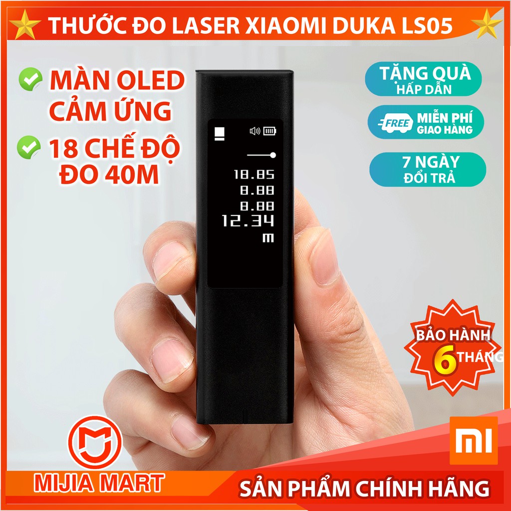 Thước đo laser Xiaomi Duka. Máy đo khoảng cách laser LS05, Màn hình oled cảm ứng, 18 chế độ đo 40M
