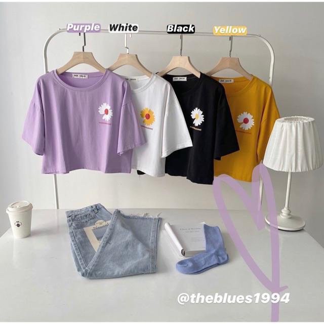 Áo thun croptop PLACEMINUSONE hoa cúc - Sỉ lẻ áo croptop