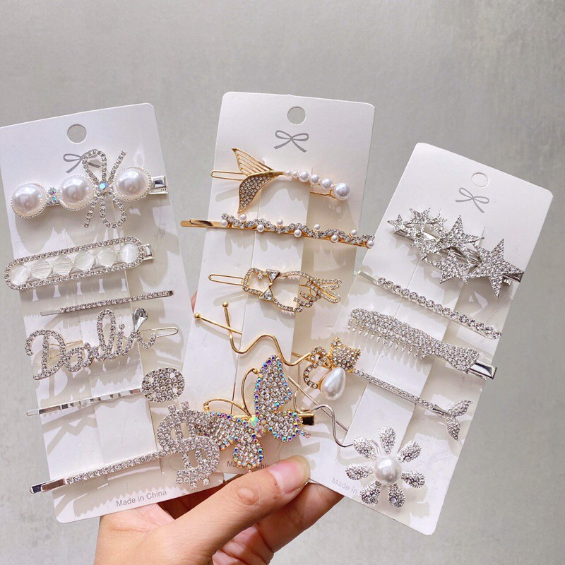 Set cặp tóc mái đính đá (được chọn mẫu)