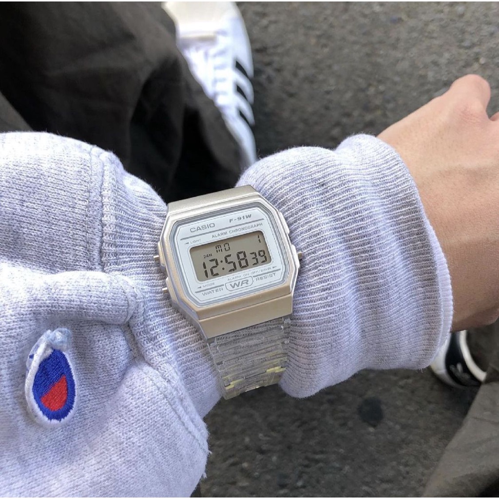Đồng hồ Unisex Casio F-91WS-7D, đồng hồ chính hãng, dây nhựa dẻo màu trắng