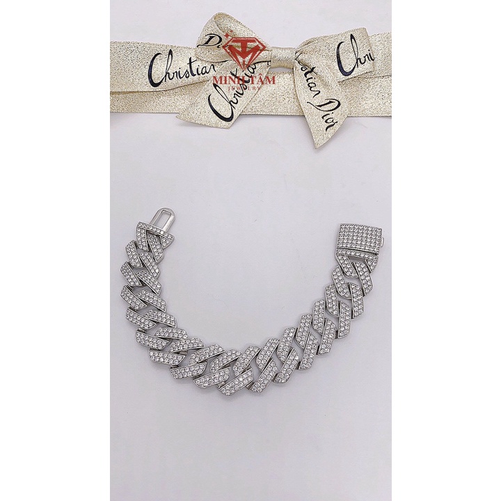 Lắc tay cuban bạc thật đính full đá cho nam,Vòng tay cuban bạc nam mẫu mới 2022-Minh Tâm Jewelry