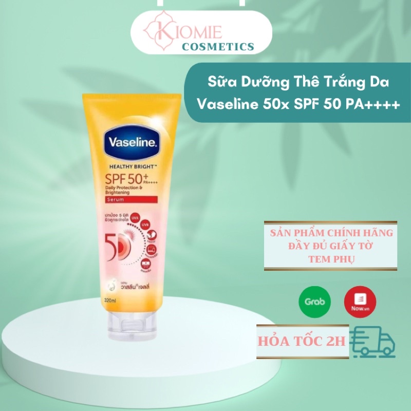 Kem dưỡng thể Vaseline 50x Serum chống nắng cơ thể  bảo vệ da với SPF 50+ PA++++ giúp da sáng hơn gấp 2X 320ml
