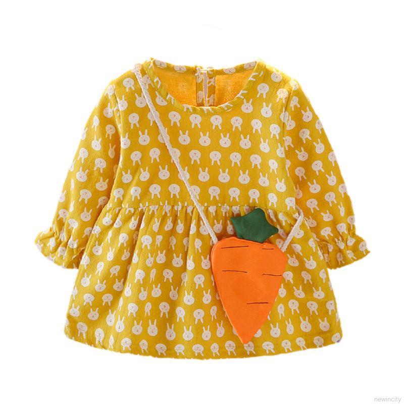 Đầm bé gái tay dài in hình thỏ