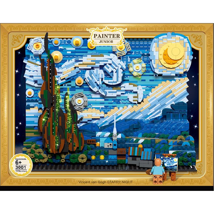 Lắp ráp Starry Van Gogh Pixel Painting World Masterpiece DK3001 Bầu trời đầy sao của Van Gogh có đèn led