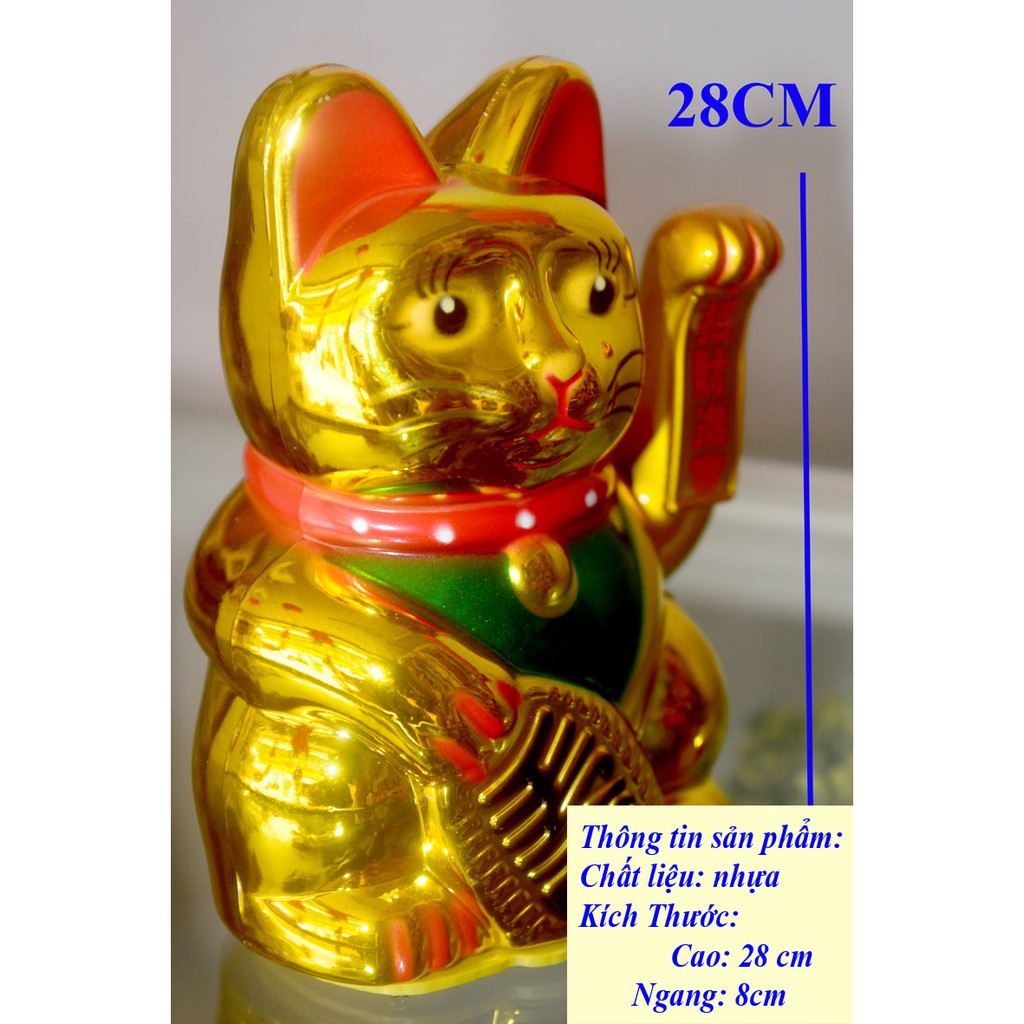Mèo Thần Tài vàng vẫy khách chạy pin