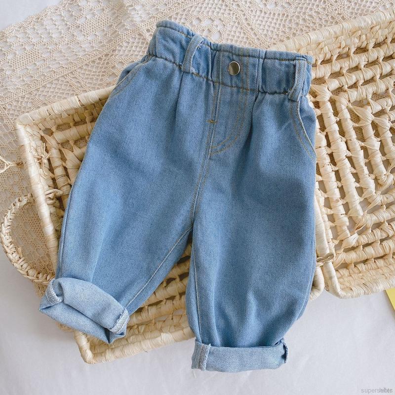 Quần Jeans Xắn Ống Dáng Rộng Cạp Cao Phong Cách Hàn Quốc Cho Bé 0-4 Tuổi